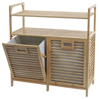 Mendler Bambus Badezimmerschrank HWC-N83, Wäschesammler Regal Badschrank, 2 Wäschekörbe 2 Regalböden FSC®-zertifiziert 88x81x33cm