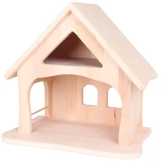 Kleine Massivholz-Weihnachtskrippe 2444 - Kinder-Bauernhof - Krippenstall