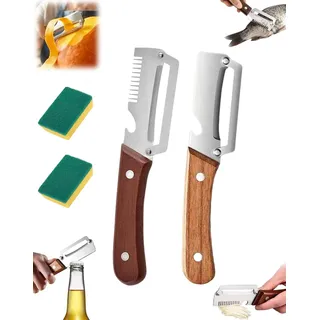 Kerlwert Schäler, 3 In 1 Kerlwert Gemüseschäler, Multi-functional Vegetable Peeler for Kitchen, Obstschäler Mit Holzgriff Und Edelstahl, Inklusive Flaschenöffner (A)
