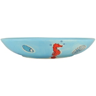 Mila Keramik Suppen-Teller Save The Ocean ca. 22,5cm D maritimes Speise-Geschirr tiefer Teller handbemalt mit Meer-Motiven wie Seestern Seepferd Koralle Krabbe Krebs