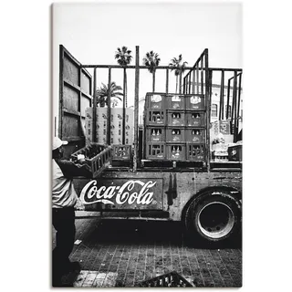 Wandbild ARTLAND "CocaCola-LKW in El Jadida - Marokko" Bilder Gr. B/H: 60 cm x 90 cm, Leinwandbild Auto Hochformat, 1 St., schwarz Kunstdrucke als Alubild, Outdoorbild, Leinwandbild, Poster, Wandaufkleber