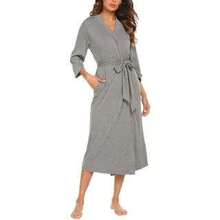 Damen-bademantel, Nachthemd Mit V-ausschnitt, 3/4-ärmel Aus Fleece – Weihnachtsgeschenk-idee (l, Grau)