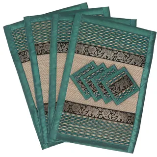 GURU SHOP Platzdeckchen, Bastuntersetzer, Tischmatte 4èr Set - Türkis, 30x45x0,3 cm, Tischläufer, Tischdecken