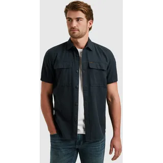 Kurzarmhemd PME LEGEND, Herren, Gr. M, N-Gr, blau (salute), Web, Obermaterial: 100% Baumwolle, unifarben, regular fit taillenbedeckt, gerader Abschluss, Hemden, mit Kent Kragen