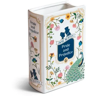 H&H Pride and Prejudice Buchvase für Blumen, großer Keramik-Bücher-Pflanztopf – Jane Austen Buchdekoration – Top #1 Pride and Prejudice Geschenke und Buchvasen – Bücherregal-Vase für Blumen – Ausgabe