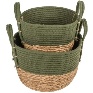 Set mit 2 Aufbewahrungskörben mit seitlichen Griffen – Set stapelbare Aufbewahrungskörbe für Zeitschriften und Spiele, für Wohnzimmer und Kinderzimmer, aus Baumwolle und Seegras, 18 x 25 cm und 20 x