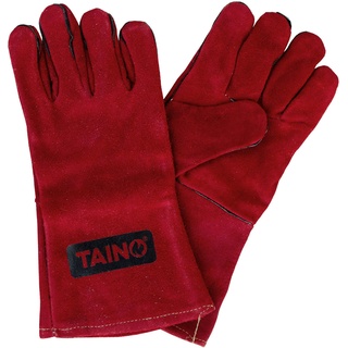 TAINO Grillhandschuhe Leder Hitzebeständig mit Fingern Universalgröße Rot