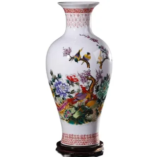 TIECHUINIUB Chinesische Keramikvase mit Ständer, weiß, große chinesische Vase, Porzellan, Blumenvase, chinesische antike Keramikvasen, traditionelle dekorative Vase, C||H 37 cm