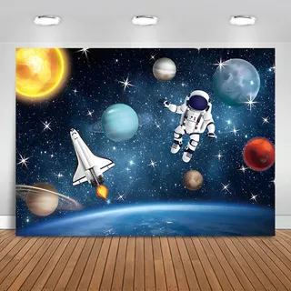 Hnmdmyi 3.6x3m Fotohintergrund Weltraum Universum Weltraum Planet Stern Galaxie Astronaut Rakete Fotografie Hintergrund Kinder Jungen Mädchen Geburtstag Party Dekorationen Photo Booth Requisiten