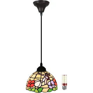 Uziqueif Pendelleuchten Einzeln, Tiffany Style Hängelampe, Vintage Pendelleuchte Esstisch, höhenverstellbar Lampen Hängend, Buntglas Hängeleuchte