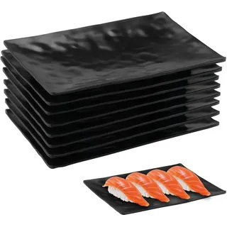 imposyu 8er Dessertteller Eckig Servierplatte Rechteckig Servierteller Klein 19,8x13,7x2,1CM Schwarze Teller Eckig für Dessert, Vorspeisen Usw