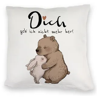 speecheese Dekokissen Hase und Bär Kuschelkissen mit Spruch Dich geb ich nicht mehr her