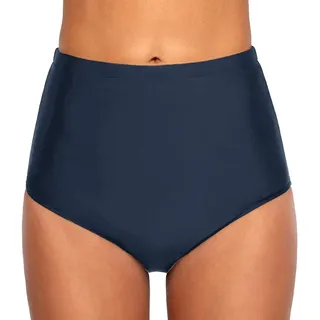 Ecute Damen Bikini Hose High Waist Bikinihose Hoher Taille Schwimmen Slip, S, Marine - S