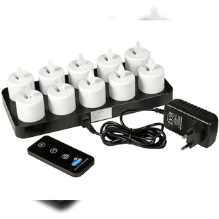 Duni LED Set Moving Flame, wiederaufladbar, Warm White, 10 Stück 38 x Ø 36 mm 25 Std. Weiß,