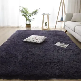 YUANWAN Shaggy Teppich Moderner Teppich 60 x 140 cm Waschbar Und rutschfest Teppich Wohnzimmer rutschfest Modern Flächenteppich für Schlafzimmer, Wohnzimmer, Lila Grau