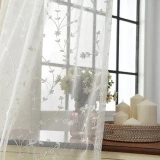 Baumwolle und leinen Gardine aus Voile, Fenster-schutthalden Stickerei Gaze Für Schlafzimmer Wohnzimmer Balkon Bay-Fenster Vorhänge-Weiß 150x230cm(59x91inch)