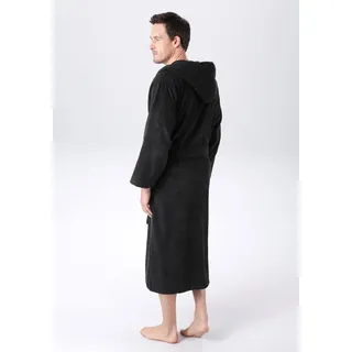 KangaROOS Unisex-Bademantel Cassidy, für Damen & Herren, Standardlänge & Überlänge, Langform, Walkfrottee, Kapuze, Gürtel, mit Taschen, Männer und Frauen, Baumwolle, Reise, Hotel, Sauna, S-3XL schwarz M | 132 cm