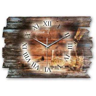 Kreative Feder Designer Wanduhr „Whiskey“ aus Holz 40x27cm im Shabby Style Design - Designeruhr mit flüsterleisem Uhrwerk ohne Ticken (Whiskey, leises Quarzuhrwerk)