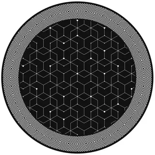 Bilderdepot24 Teppich Vinyl Wohnzimmer Schlafzimmer Flur Küche Fliesen Muster, rund - schwarz weiß glatt, nass wischbar (Küche, Tierhaare) - Saugroboter & Bodenheizung geeignet schwarz 80 cm x 80 cm