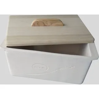 Stonecrystall Brotkasten aus Ton, gebrannt, unglasiert. NICHT glasierter Brottopf ca.10 Ltr, Handarbeit. Holzdeckel, Buchenlaminat