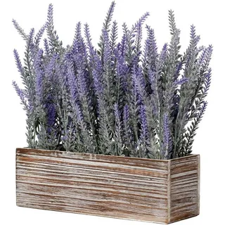 luxuskollektion Künstliche Lavendel Blumen Kunstpflanze Deko Antik Holztopf Indoor