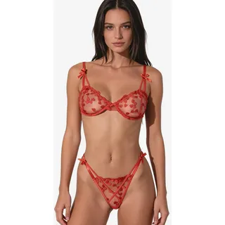 L.BEV Set: Bügel-BH Romantisches Dessous-Set in Rot mit zarten Herzdetails (Set, 2-tlg., Bügel-BH + Tanga) Sexy Dessous Set mit Herzchen-Details rot BH S / Tanga S