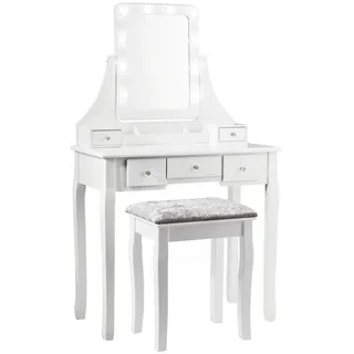 COSTWAY Schminktisch, drehbarer Spiegel, LED, abnehmbarer Oberteil, Hocker weiß