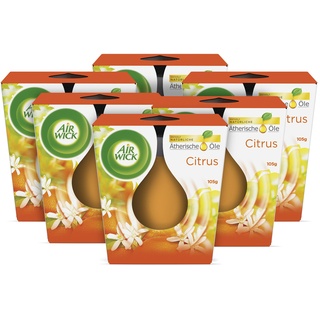 Air Wick Wohlfühl-Duftkerze im Glas – Duft: Citrus – Enthält natürliche ätherische Öle – 6 x 105 g Duftkerzenset