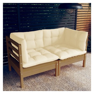 vidaXL Loungesofa 2-Sitzer-Gartensofa mit Creme Kissen Massivholz Kiefer, 1 Teile braun