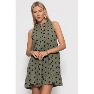 SASSYCLASSY Midikleid Ärmelloses Musselinkleid mit Volants für Damen Luftiges Sommerkleid aus Musselin in Punkte Print mit Stehkragen M
