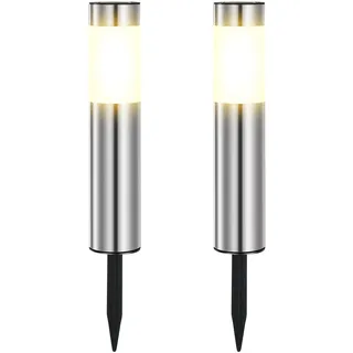 Heinstian Warmweiß Solarlampen für Außen Edelstahl Solarleuchten Garten mit Schalter ein/aus Wasserdicht LED Gartenleuchten für Terrasse, Rasen, Garten, Wege, boden (2 Stück)