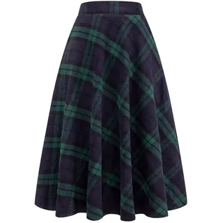 Ylingjun Langer Karierter Wollrock für Damen, Winter, Herbst, warm, hohe elastische Taille, A-Linie, ausgestellt, plissiert, Wolle, Tartan Röcke, Grün, Klein - S