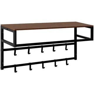eSituro Wandgarderobe mit Ablage, Garderobe Wandmontage, 80x41x30 cm | Kleiderständer Wand mit Kleiderstange 10 Haken, für Eingangsbereich Schlafzimmer Wohnzimmer, Schwarz + Vintagebraun