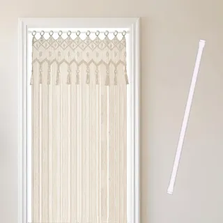 Cozyor Makramee Boho Vorhang + Klemmstange 70-120 cm ohne Bohren Türvorhang Fenstervorhang 132x200cm Raumtrenner, Wandbehang & Deko beige weiß, Hochzeit, Schlafzimmer