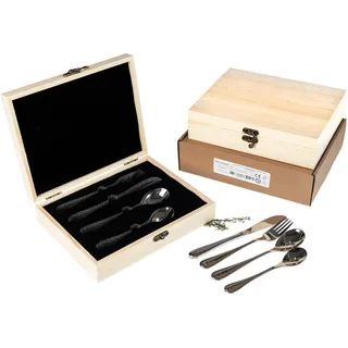 Holz Frank Kinderbesteck Kinderbesteck Set aus Edelstahl mit Waldtieren Gravur - in Holzkiste, Edelstahl
