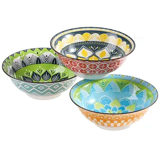 Ramen Schüssel Keramik Schale Set - 3er Ramen Bowl Set - Pho Schüssel - Suppenschüssel Suppenschalen 1050 ml - Porzellan Schüsseln 21 cm - Bunte Schalen Set für Salat | Suppe | Müsli | Nudeln | Pasta