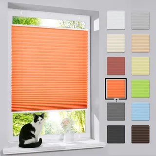 bobodeco Plissee ohne Bohren Klemmfix Faltrollo Jalousie Orange 50x130cm (BxH), Plisseerollo Sichtschutz und Sonnenschutz Blickdicht Easyfix lichtdurchlässig Rollo für Fenster & Tür