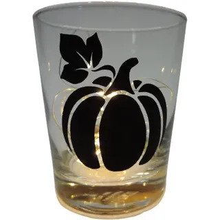 Deko Teelicht Glas Windlicht print "Kürbis mit Blatt" schwarz Handmade Dekoratio