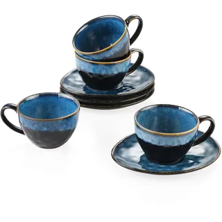 vancasso Kaffeeservice Steingut, STARRY 8 teiliges Kaffeeset für 4 Personen, Beinhaltet Kaffeetassen, Untertassen, Vintage Aussehen