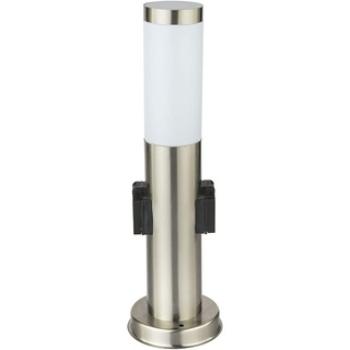 GLOBO Stehlampe Außenleuchte mit Steckdose Edelstahl Sockellampe Wegeleuchte, silber, 1x E27, DxH 7,6x45 cm