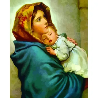 ABEUTY Malen nach Zahlen Madonna hält Jesus Maria, DIY Ölgemälde auf Leinwand Gemälde 40x50cm Wandkunst (Madonna, Ohne Rahmen)