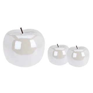Deko Apfel Keramik Keramikapfel Perlmutt Weiß Glänzend Figur Tischdeko 3-er SET