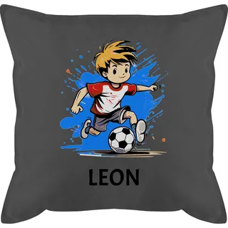 Kissen 50x50 - Fußball Junge Fußballer Geschenk Kinder Name - 50 x 50 cm - Grau - sitzkissen Fussball Geschenke+für+fußballfans Jungen Ball Baumwolle fussballkissen fußballfan fußballtrainer