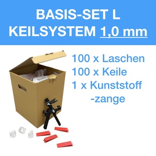 Verlegefix Basis-Set L 1 mm / Kunststoff-Zange / 100 Laschen / 100 Keile | 