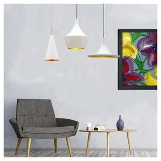 bamyum Magna Pendelleuchte Esstisch 3 Flammig Weiß Gold, Hängelampe Vintage, Esstischlampe, Lampenschirm, Wohnzimmer Esszimmerlampe