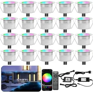 Wlan-fähige Rgbw-einbaustrahler, Ip67 Wasserdicht, Ø45 Mm – Beleuchtung Für Terrasse, Patio, Weg, Wand, Garten, Dekoration, Innen- Und Außenbereich (20er-packung)