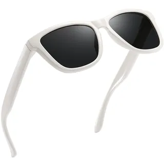 Joopin Klassische Rechteckige Sonnenbrille Damen Weiß und Vintage Polarisierte Sonnenbrille Herren Beige UV400 Retro Brille Sport zum Fahren Wandern (Beige Grau) - Einheitsgröße