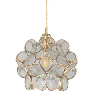 JIAODIE Hängelampe Kreative Glas Blume Pendelleuchte E27 Tiffany Stil Blütenblatt Hängeleuchte Messing Dekorative Kronleuchter Restaurant Lampe Schlafzimmer Deckenleuchte 20X18cm,Durchsichtig