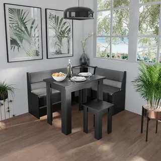 Vicco Küchentisch Esstisch Esszimmertisch Roman Schwarz 90 cm modern Eckbankgruppe Esszimmergruppe Küchensitzgruppe Sitzbankgruppe Küchenmöbel Esszimmermöbel Sitzhocker Tischhocker