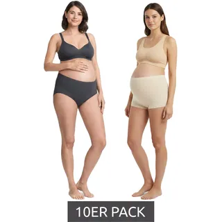 10er Sparpack Damen Umstands-Slip Unterwäsche aus Bio-Baumwolle Schwangerschafts-Unterhose 966263 Beige/Anthrazit - 52/54